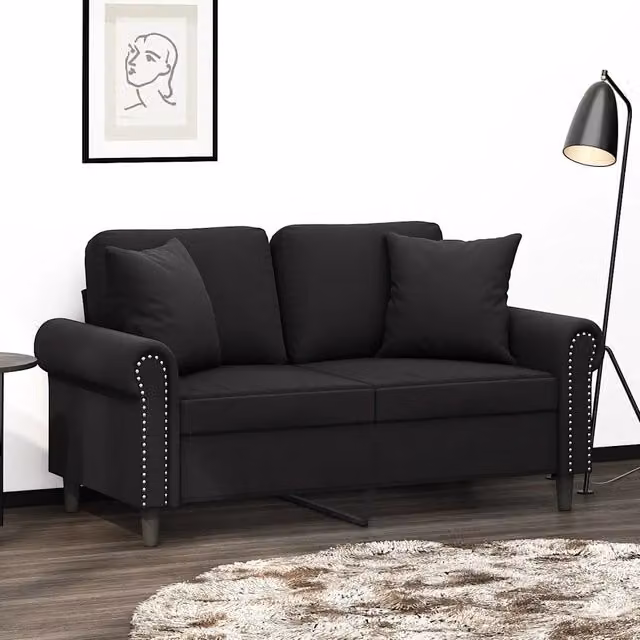 Divano a 2 Posti con Cuscini-Sofa 2 Posti con Cuscini Nero 120 cm in Velluto 976691
