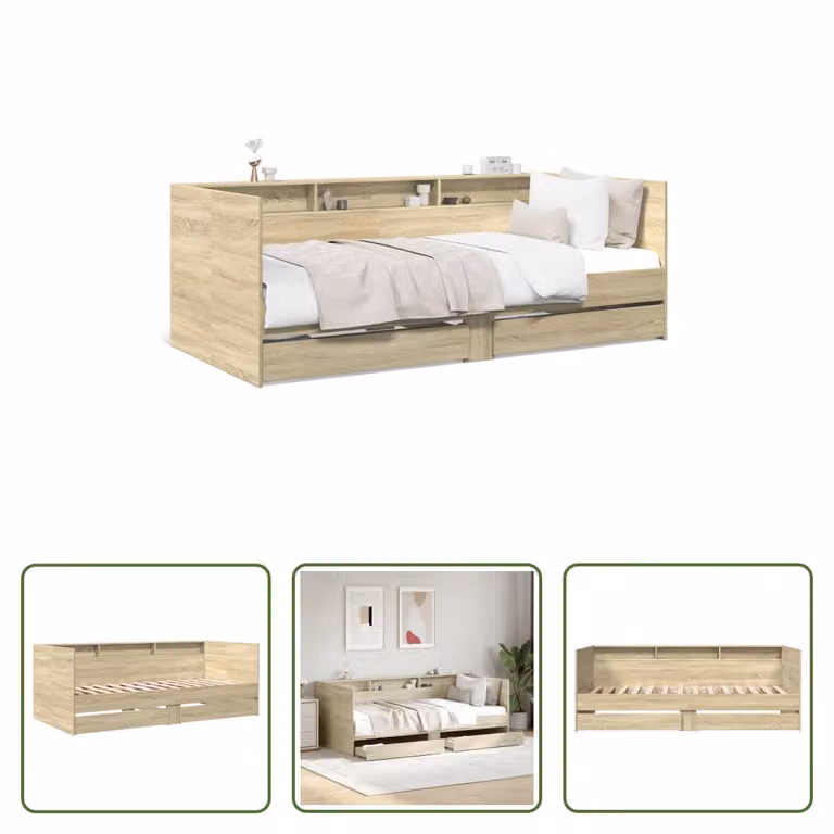 The Living Store Letto da giorno con cassetti rovere Sonoma 75x190 cm materiale legno