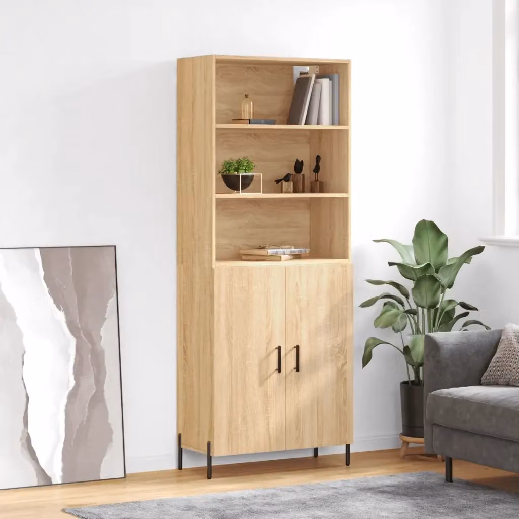 Credenza Buffet da pranzo in Legno Multistrato Rovere Sonoma, Colore Marrone e Beige, L: 69,5 cm, P: 34 cm, H: 180 cm – 2