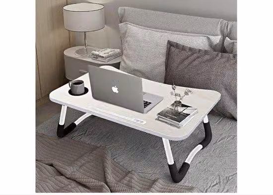 Tavolino pieghevole per laptop con 4 porte USB e supporto per tablet, 60x40 cm, bianco