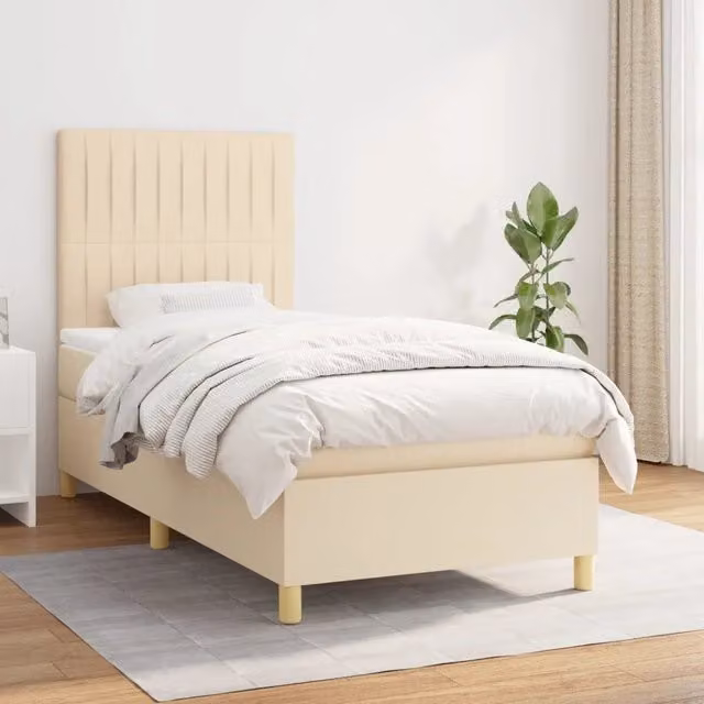 Letto Ibrido con Giroletto a Molle e Materasso vidaXL, Colore Beige e Bianco, L/P/H: 90 x 200 cm