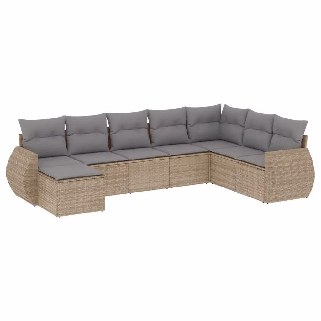 vidaXL Set Divano da Giardino a L 8 pz in Polyrattan con Cuscini Beige e Grigio e Ottoman – 2