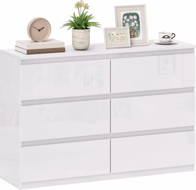 C¨®moda Moderna con 6 Cassetti ¨C zephmum ¨C Bianco Lucido 112x34x75 cm
