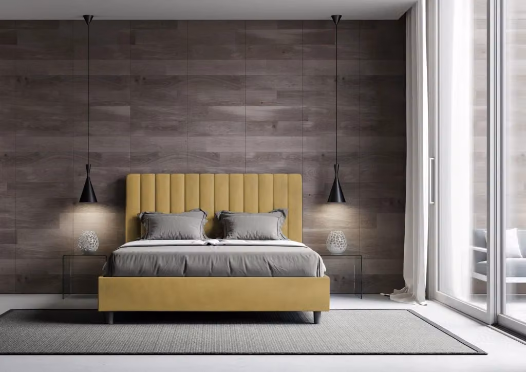 Letto matrimoniale contenitore BS COM imbottito in microfibra giallo L/P/H: 160 x 200 x 175 cm – 2