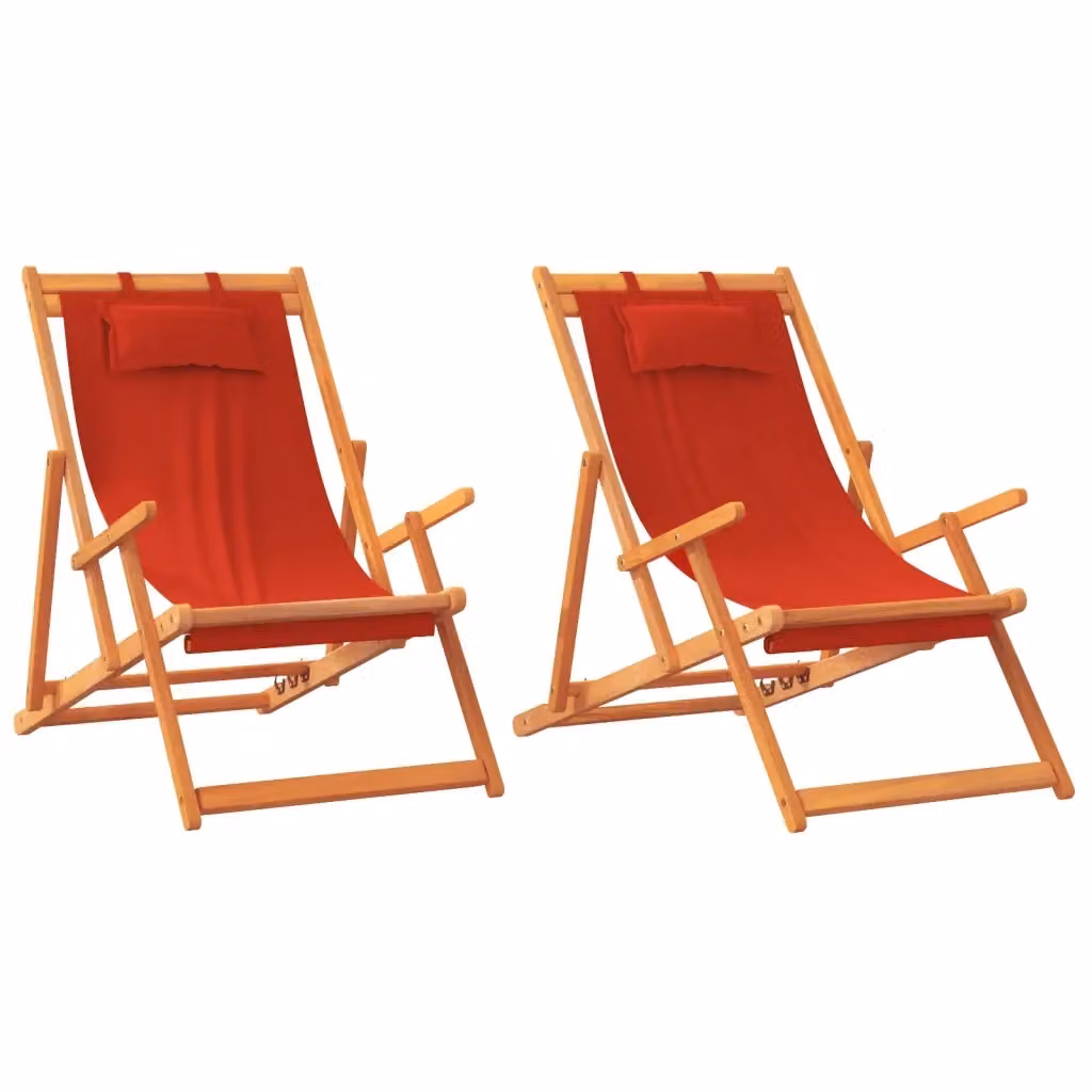 Set di 2 sedie pieghevoli da giardino vidaXL in legno massello oliato e tessuto rosso resistente ai raggi UV con poggiatesta regolabile – 2