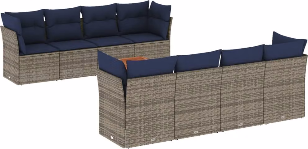 Set Divani da Giardino 9 pz con Cuscini Grigio in Polyrattan
