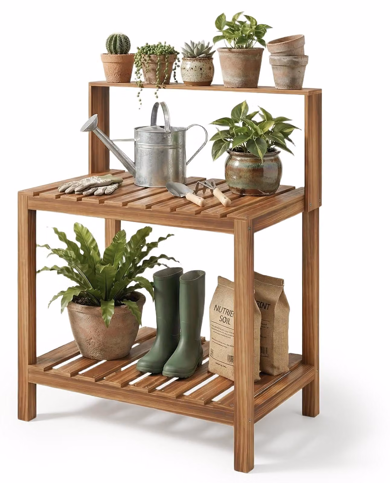 Tavolo da giardino in legno, con spazio contenitivo, per giardino e terrazza