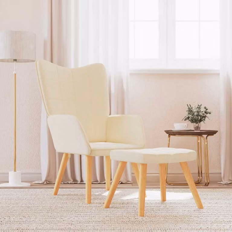 Maison Exclusive - Poltrona relax con poggiapiedi in tessuto color crema