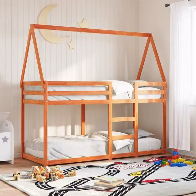 Letto a castello per bambini vidaXL in legno massello di pino marrone cera L/P/H: 195.5 x 90 x 112 cm