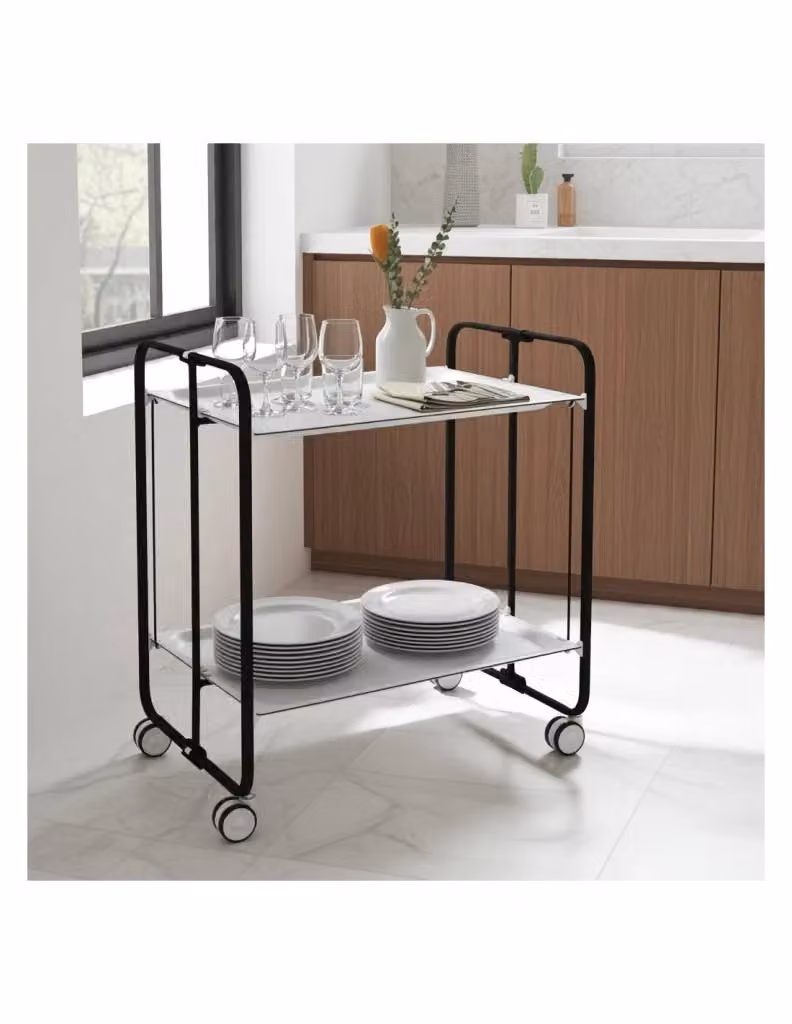 Carrello da cucina pieghevole Don Hierro nero con 2 ripiani e ruote H 72 x L 43 x P 66 cm – 2