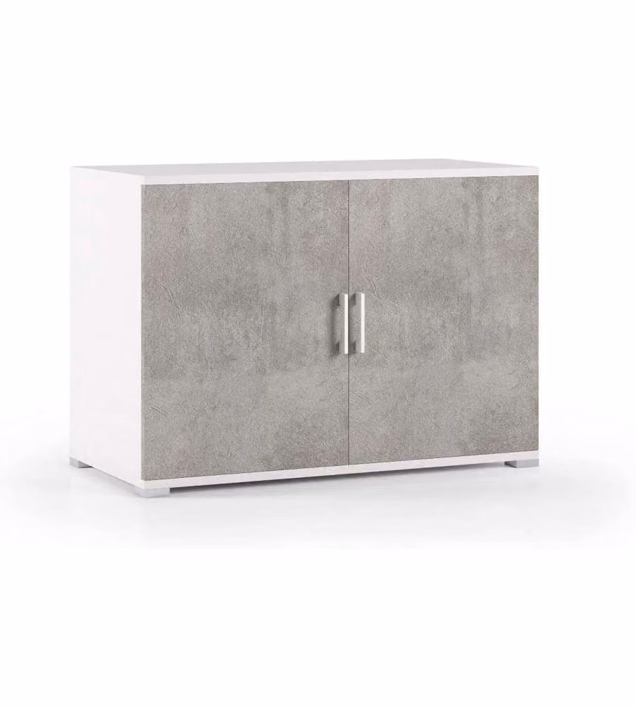 Mobiletto Terraneo con Doppia Anta e Ripiano Bianco e Grigio Cemento L 90 x P 45 x H 66 cm
