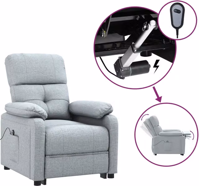 Poltrona Relax Elettrica Reclinabile in Tessuto Grigio Chiaro con Braccioli e Struttura Moderna