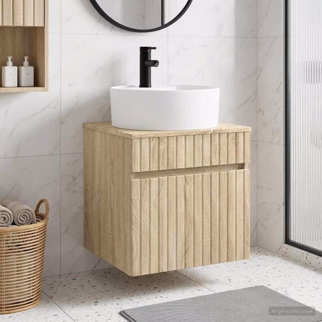 Mobile lavabo da parete vidaXL in Rovere Sonoma, marrone, L: 49 cm, P: 44,5 cm, H: 65 cm