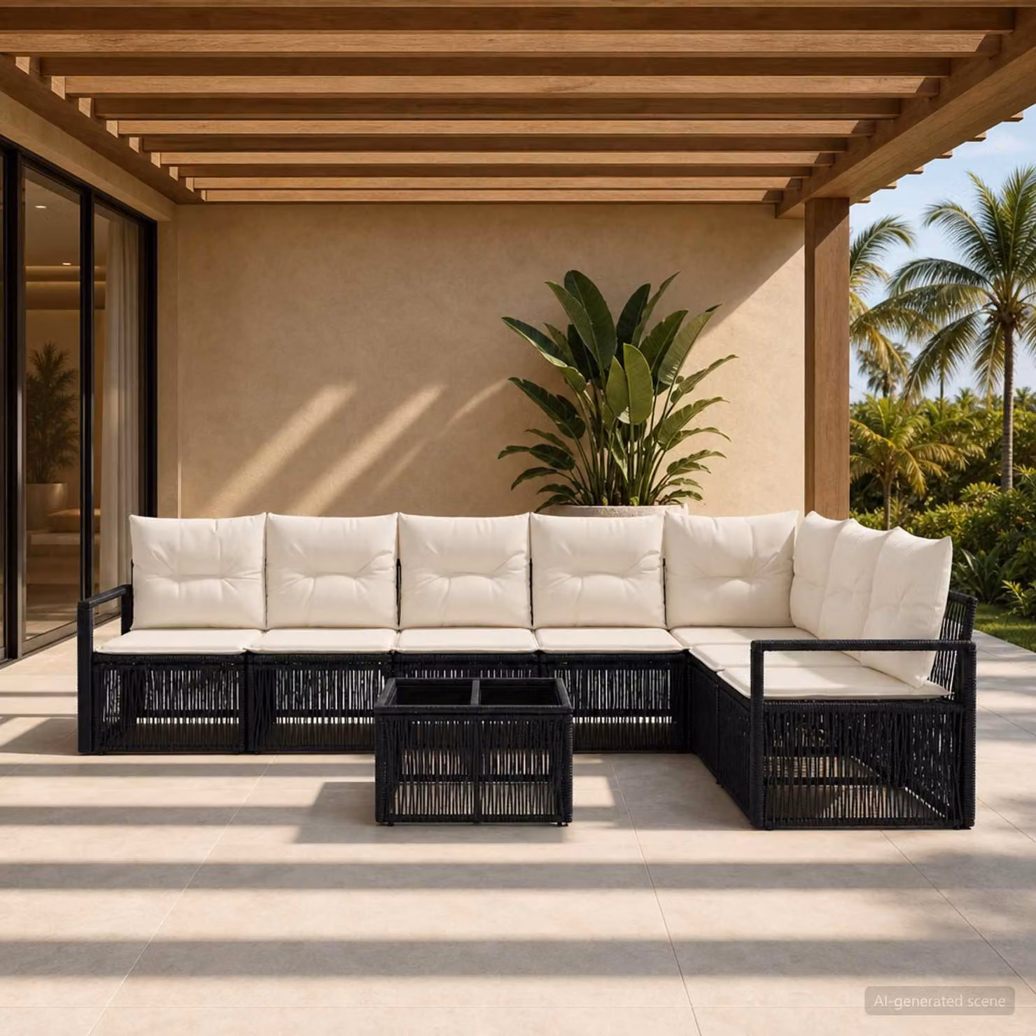 Maison Exclusive - Set da giardino composto da 8 pezzi, divano in rattan sintetico nero
