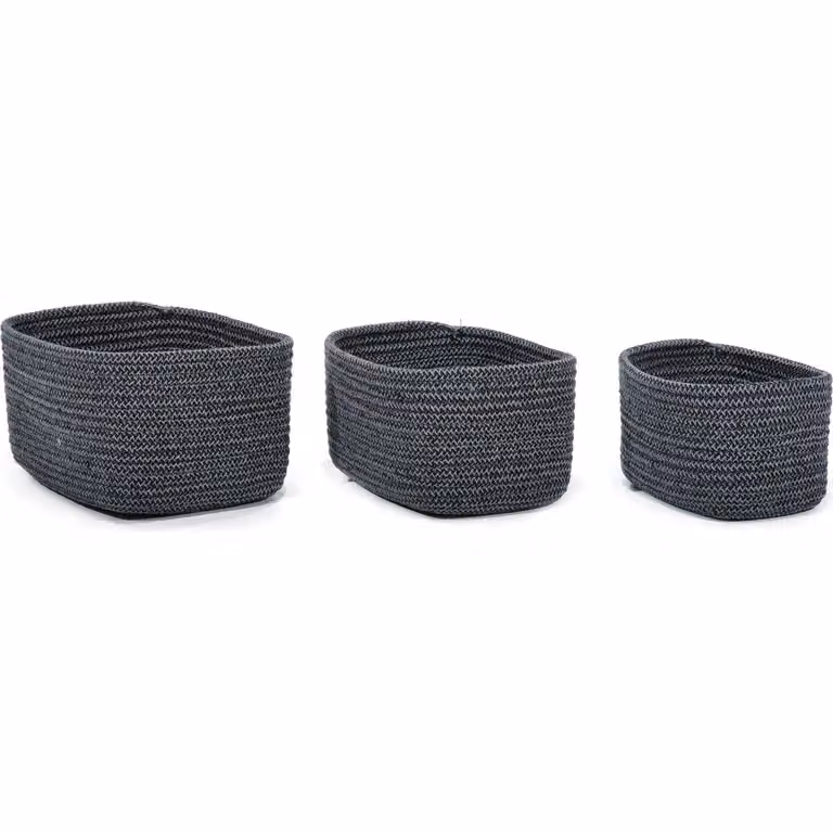 Vestiamo Casa - Set di 3 Cestini Rettangolari Multiuso in Tessuto, Colore Grigio e Nero
