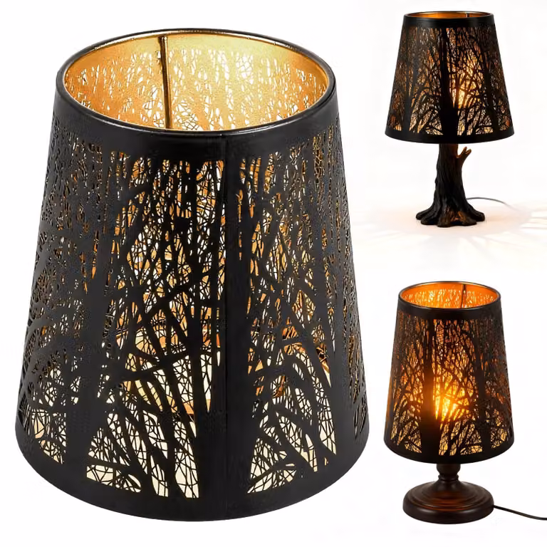 Paralume per lampada da tavolo, paralume in metallo E27 con motivo di foglie, design vintage in ferro, struttura cava, adatto per lampade da terra e lampadari, decorazione per la camera da letto, 14 x 15 x 10 cm, nero