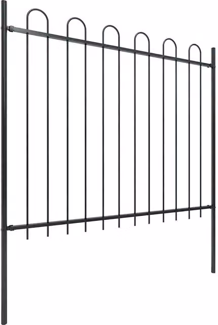 Recinzione da Giardino | Recinzione da cortile con Parte Superiore ad Anello in Acciaio 892,5x150 cm Nero