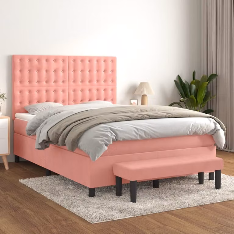Maison Exclusive - Letto boxspring con materasso Rosa 140x190 cm Velluto