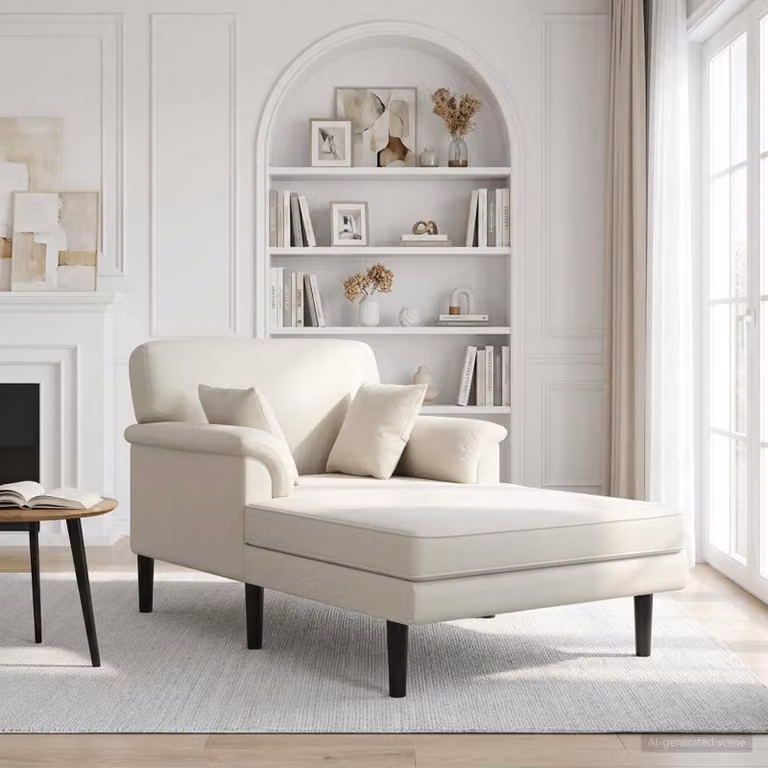 vidaXL Chaise longue moderna in velluto beige con cuscini e coperture rimovibili L/P/H: 174 x 101 x 90 cm