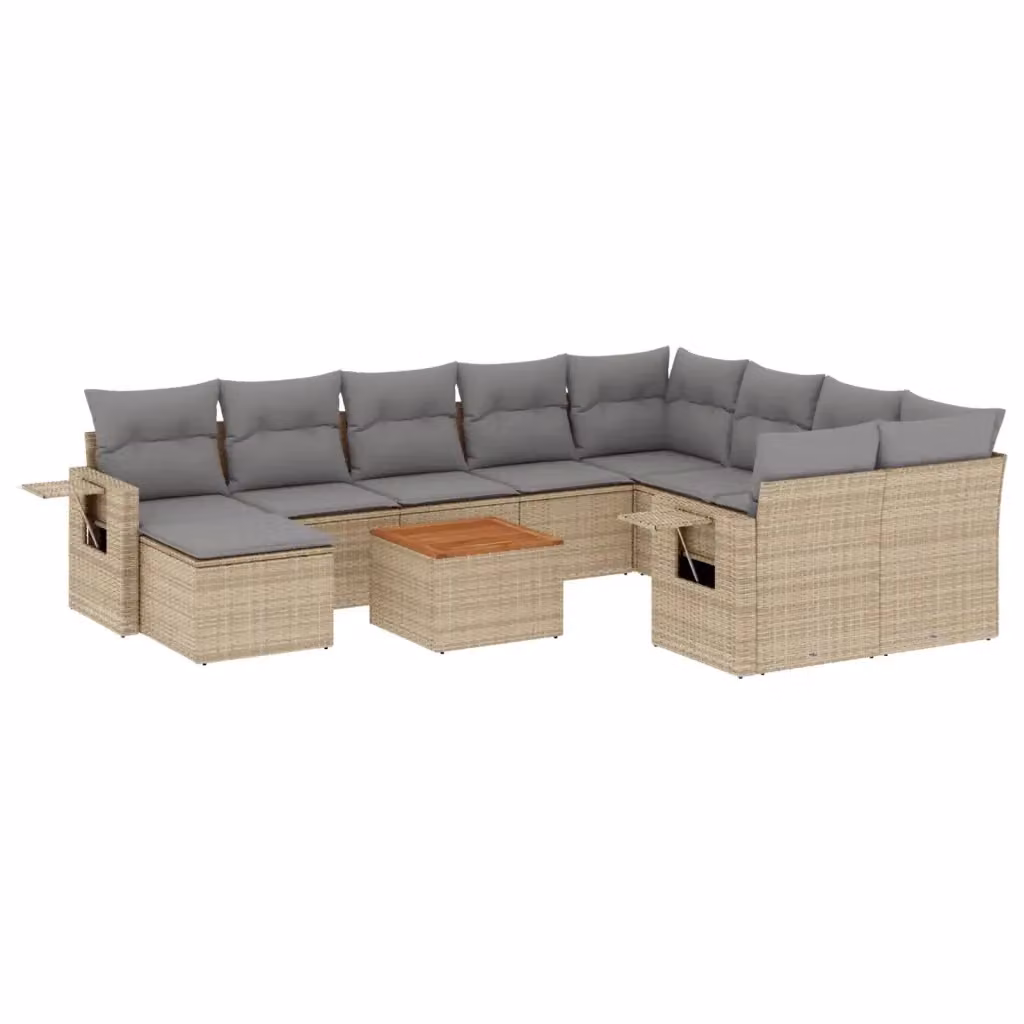 Set Divano da Giardino VIDAXL in Polyrattan con Cuscini Beige, 11 Pezzi – 2