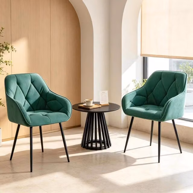 Set di 2 sedie da pranzo moderne WISHDOR in velluto turchese con struttura in metallo e legno