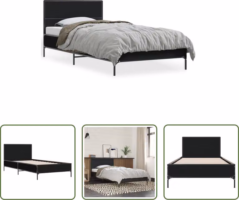 The Living Store Struttura letto nera 90x190 cm in legno e metallo