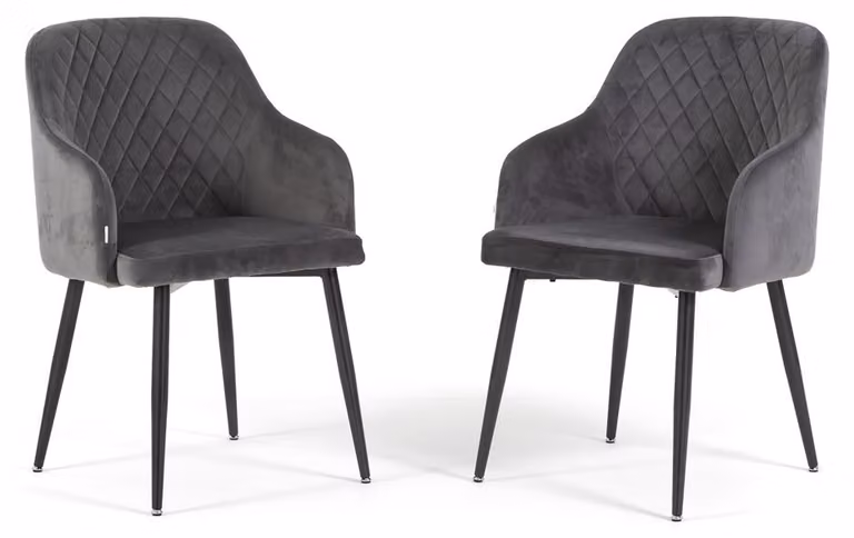 Set di 2 sedie imbottite TESSA in velluto con braccioli, schienale alto e gambe in metallo, design elegante e moderno -Grigio scuro/Grigio scuro