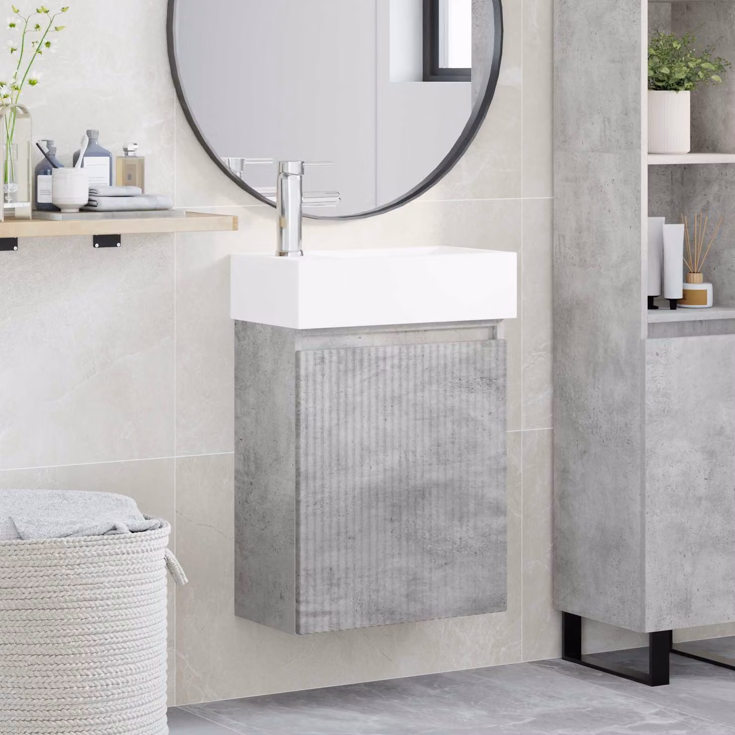 Mobile bagno sospeso vidaXL con rubinetto, design minimalista, Grigio e Bianco, L 45,5 cm x P 22,5 cm x H 84 cm