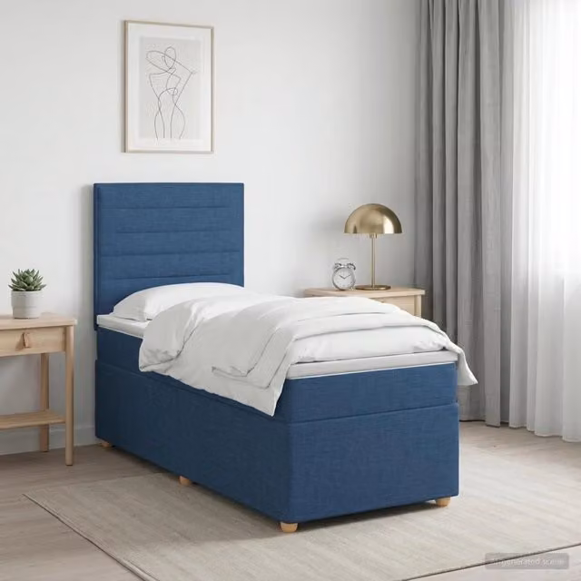 Letto box spring ibrido vidaXL con materasso e base contenitore, colore blu, L/P: 190 x 90 cm – 1