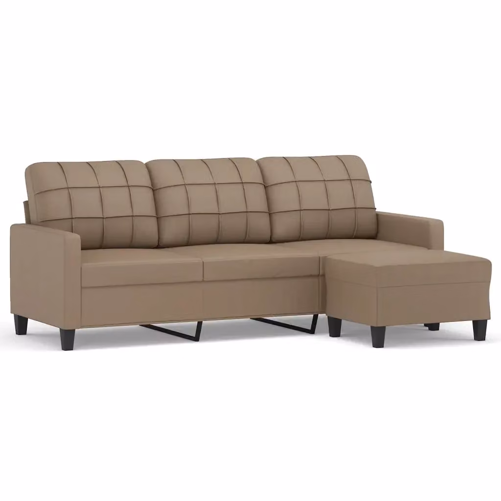 vidaXL Divano a 3 Posti Moderno con Poggiapiedi in Similpelle Beige e Marrone L: 198 cm – 2
