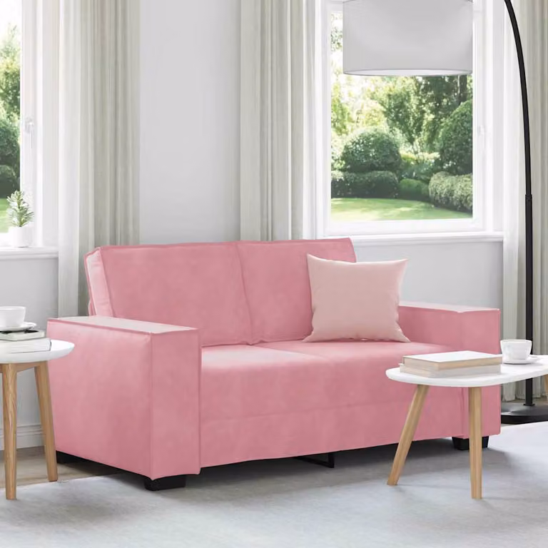 Divano a 2 posti vidaXL in velluto rosa con cuscini, design moderno per soggiorno o ufficio, L: 160 cm, P: 78 cm, H: 84 cm