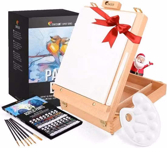 Set di Pittura Artistica Completo Multicolore con Pennelli e Supporto in Legno - 37 Pezzi