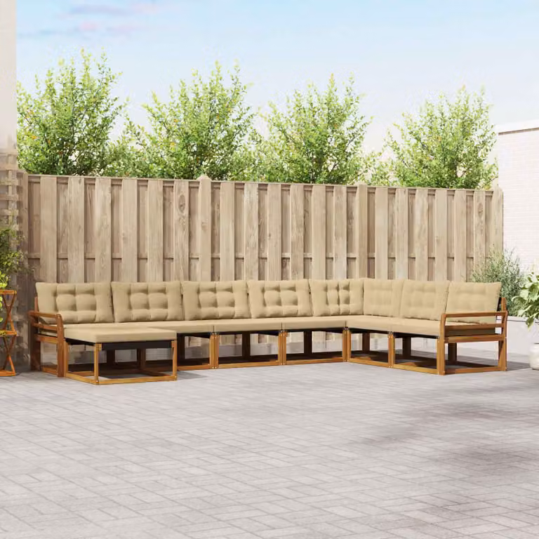 Set di divani da esterno vidaXL 8 pezzi in legno di acacia con cuscini beige e marrone per giardino e terrazza