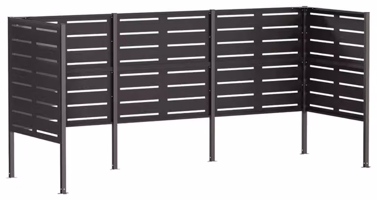 Schermo per bidoni della spazzatura, dimensioni 249 x 85 x 113 cm, acciaio, colore nero