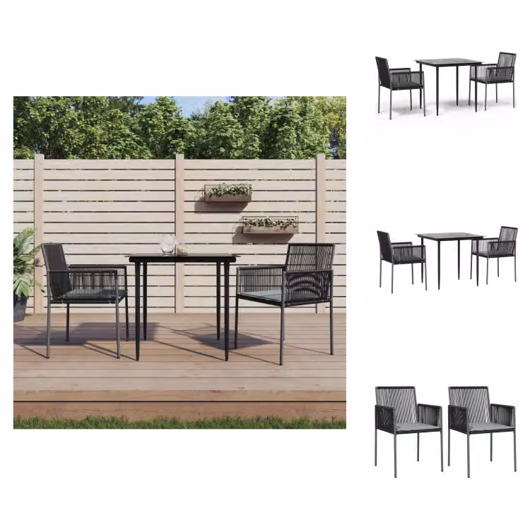 vidaXL Set da pranzo da giardino 3 pezzi con cuscini in polirattan nero e acciaio - Set di mobili da giardino