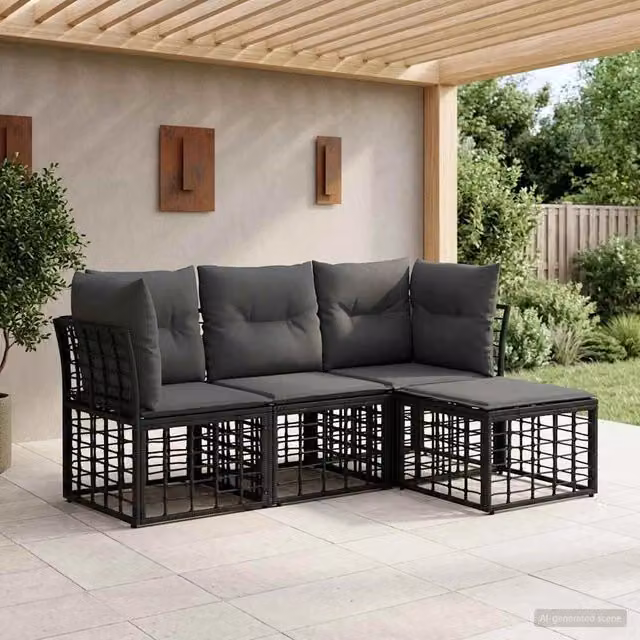 Set di divani da esterno Nero Poliestere 3437455
