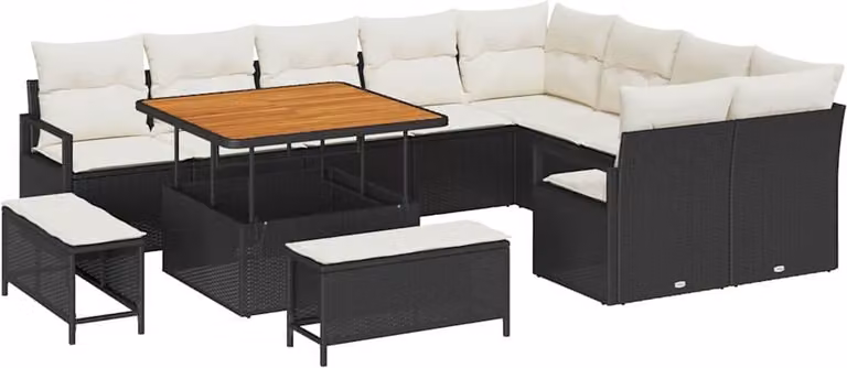 Set Divano da Giardino con cuscino 12 pcs Nero polyrattan