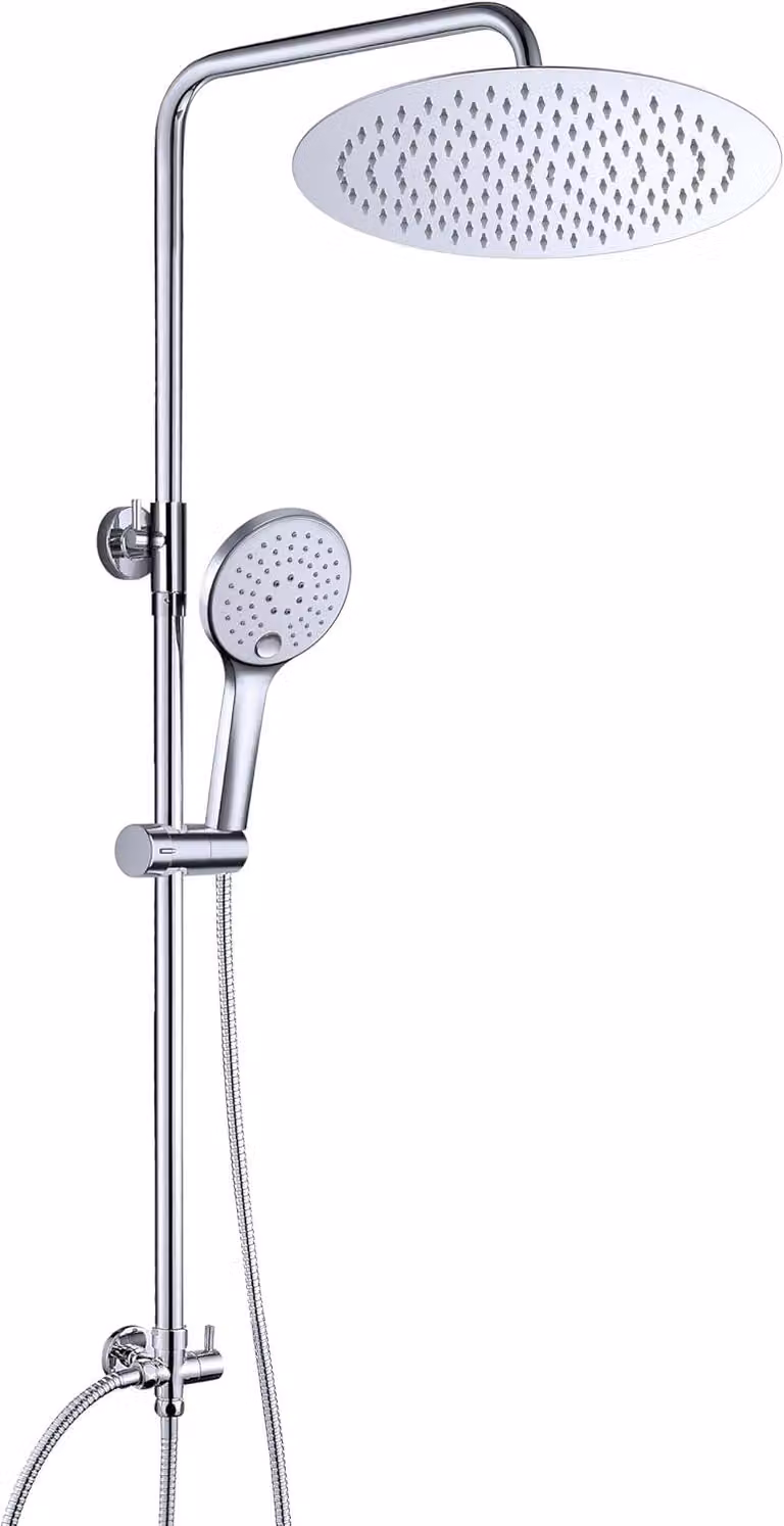 Sistema doccia regolabile in altezza, doccia a pioggia con diametro di 25 cm, in acciaio inossidabile, per vasca da bagno