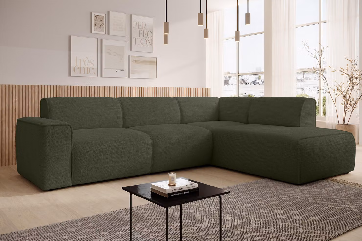 AX LIVING Divano Didim L Verde - 292 cm, elegante e confortevole R