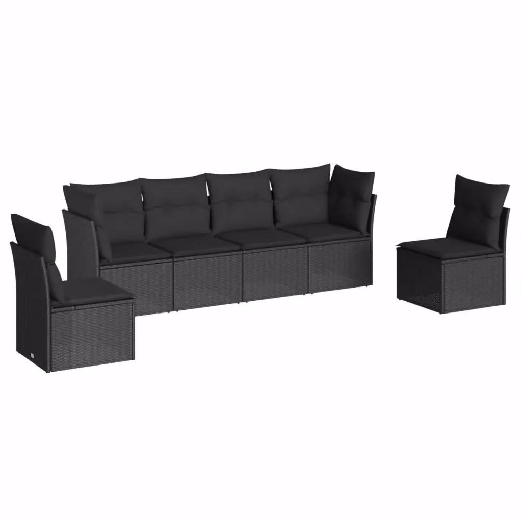 vidaXL Set Divano da Giardino a L 6 pz con Cuscini Nero in Polyrattan e Metallo – 2