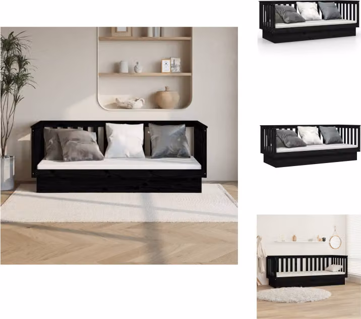 vidaXL Letto da giorno nero 90x190 cm in legno di pino massiccio - Letti e strutture letto