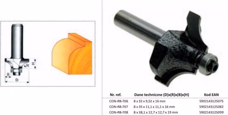 Fresatrice per legno Condor, per arrotondare fi=35 11,1 x 16mm gambo 8mm con cuscinetto