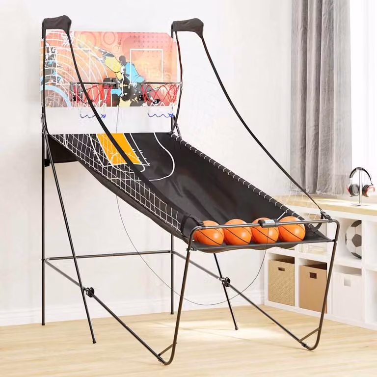 vidaXL Arcade da Basket per 2 Giocatori con 4 Palle, Colore Nero, Pieghevole, H: 205 cm, L: 107 cm, P: 36 cm
