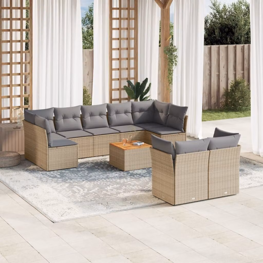 Maison Exclusive - Set Divano da Giardino 10 pz con Cuscini Beige in Polyrattan