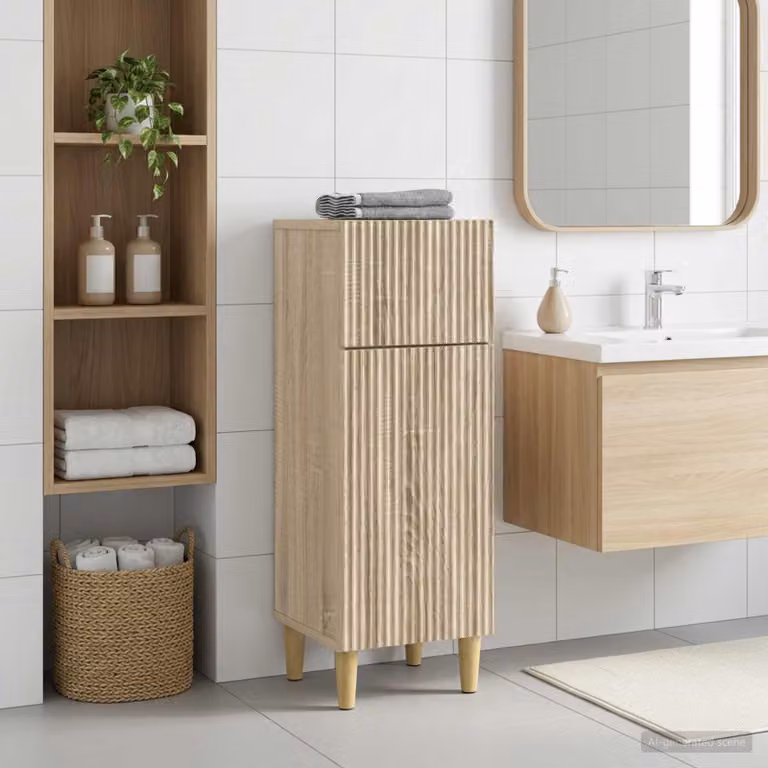 Mobiletto da bagno moderno vidaXL ARNHEM in Rovere Sonoma, L: 30 cm, P: 31 cm, H: 80 cm