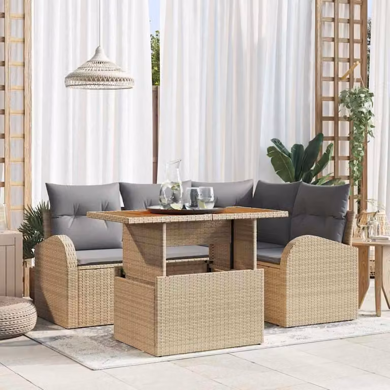 Maison Exclusive - Set da giardino composto da 5 pezzi, divano in rattan sintetico beige