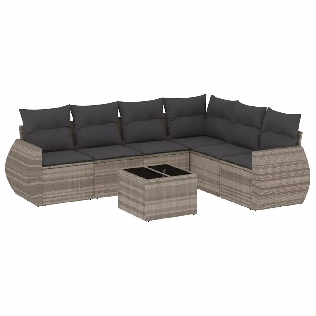 Set di divani da giardino vidaXL in polyrattan grigio con cuscini, tavolino e poltrone lounge a forma di L – 2