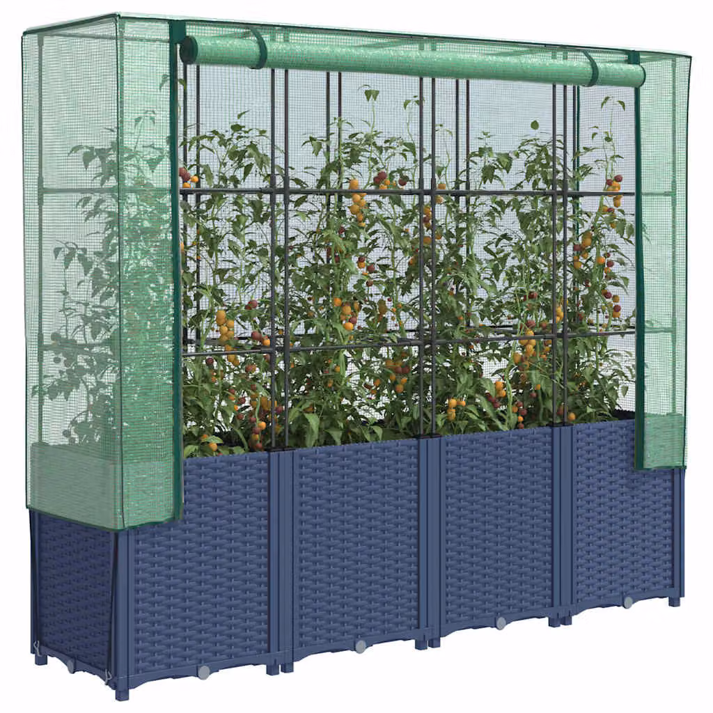 Letto rialzato con copertura per serra effetto rattan vidaXL, L/P/H: 160 x 40 x 153 cm