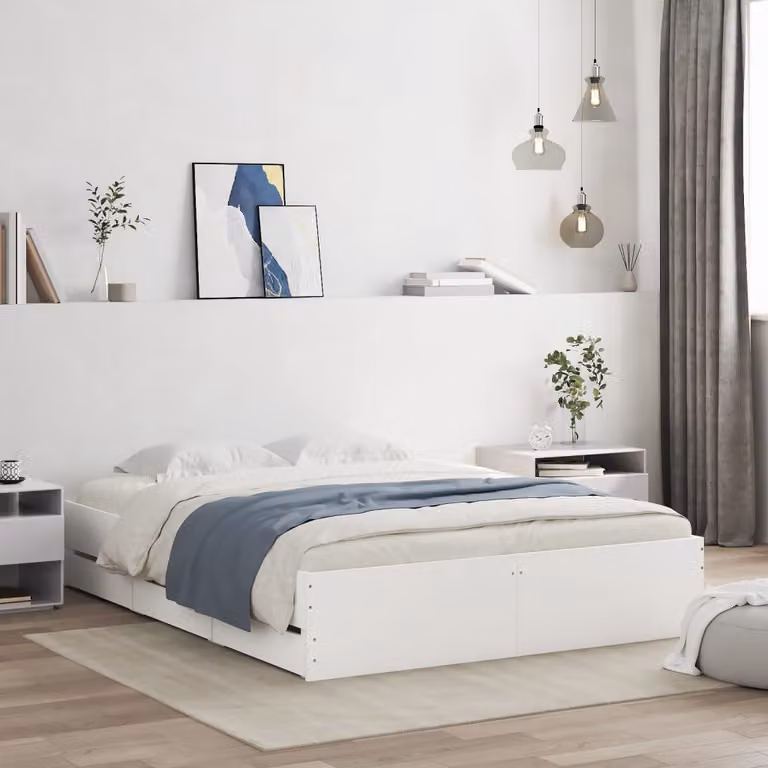 vidaXL Giroletto con Cassetti Bianco in Legno Multistrato L/P/H: 190 x 140 x 33 cm