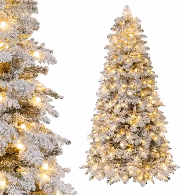 Albero di Natale Artificiale Innevato Costway con 320 Luci LED Warm White e 160 Palline, Altezza: 210 cm